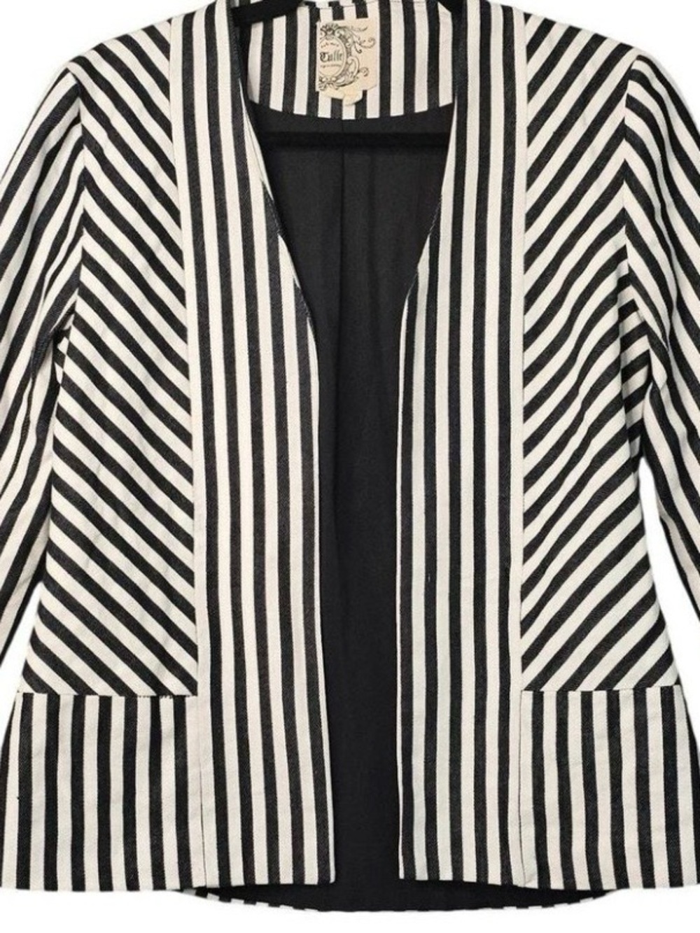 Tulle Black and White Vertical Stripe Open Jacket
